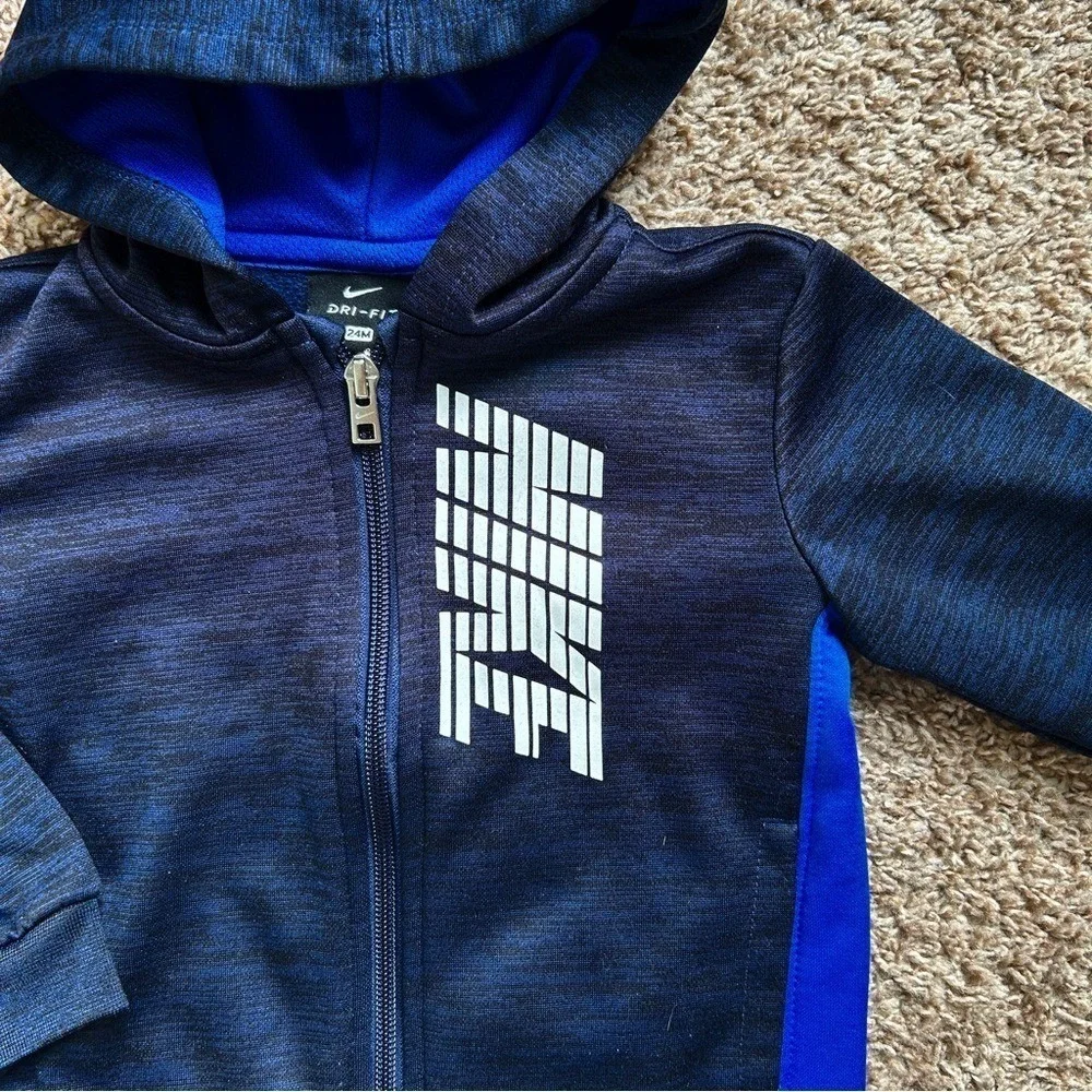 Nike Dri-FIT Boys Full Zip Hoodie I‎ Navy Blue Space Dye Jacket I Size 24M